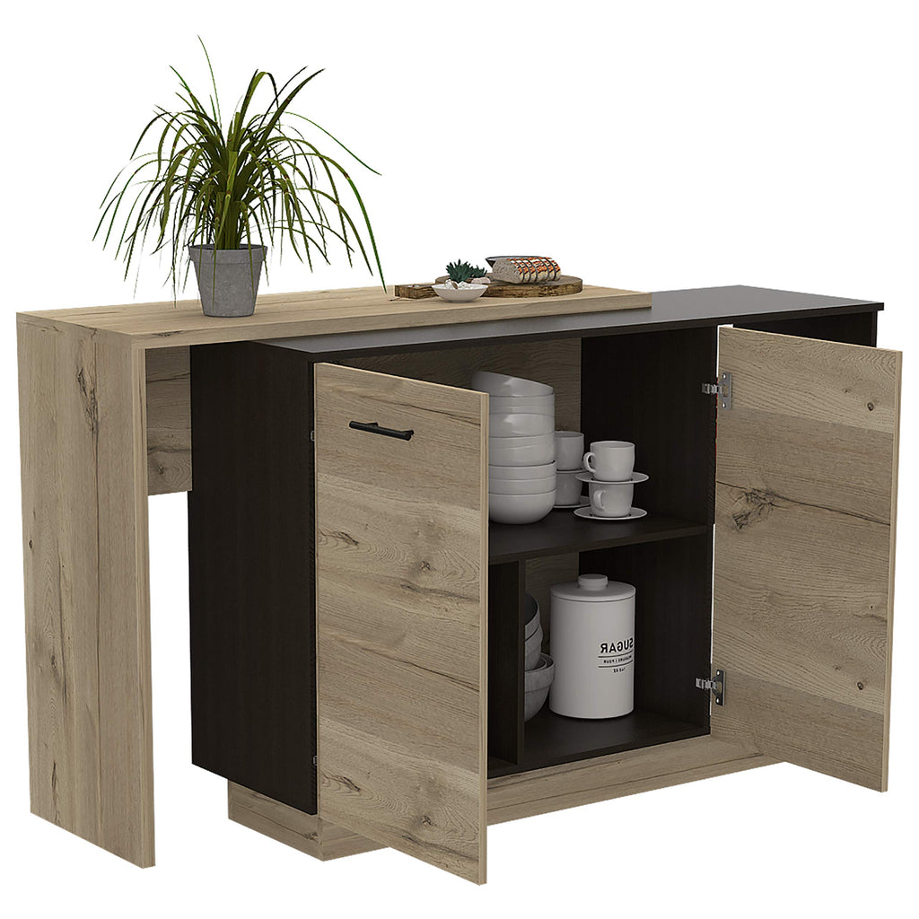 FM FURNITURE Aspen Kitchen Island with Two Exposed Shelves and One Drawer with Three divisions