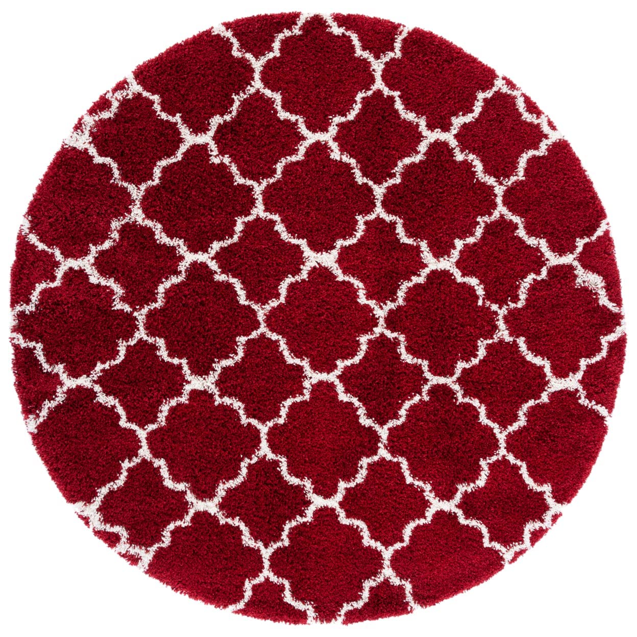 Safavieh Hudson Shag Collection 7 Round Red/Ivory SGH282Q Moroccan Trellis Non-Shedding 2-inch Thick Entryway Foyer Living Room