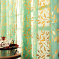 Deeprove Christmas Sheer Curtains 84 Inches Long 2 Panels Set, Gold Foil Print Metallic Vine Leaves Window Treatments For Bedroo