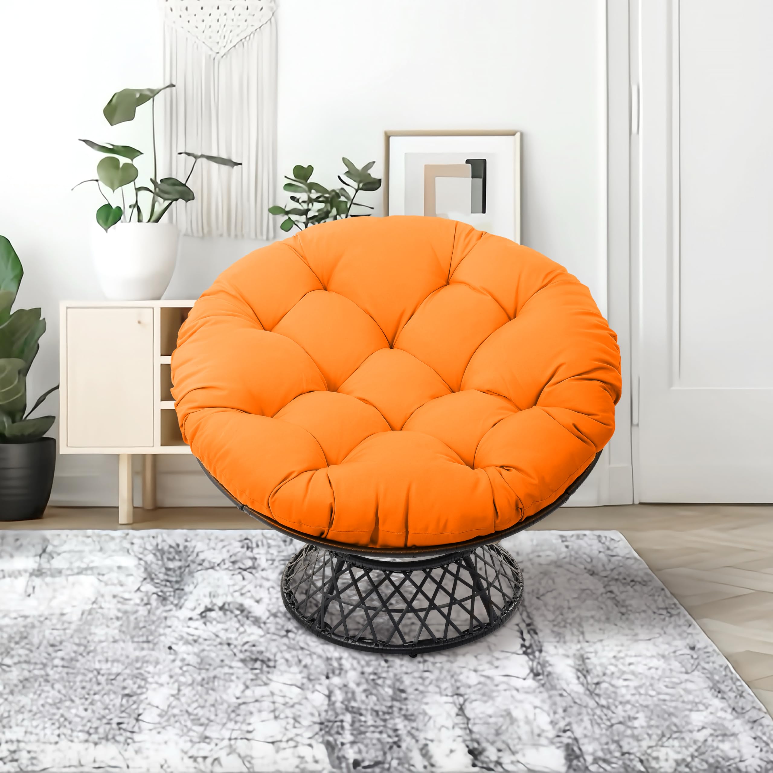 Hubhalsun Rattan Wicker 360 Swivel Papasan Chair With Cushion For Livingroom, Bedroom, Reading Room, Leisure Lounge