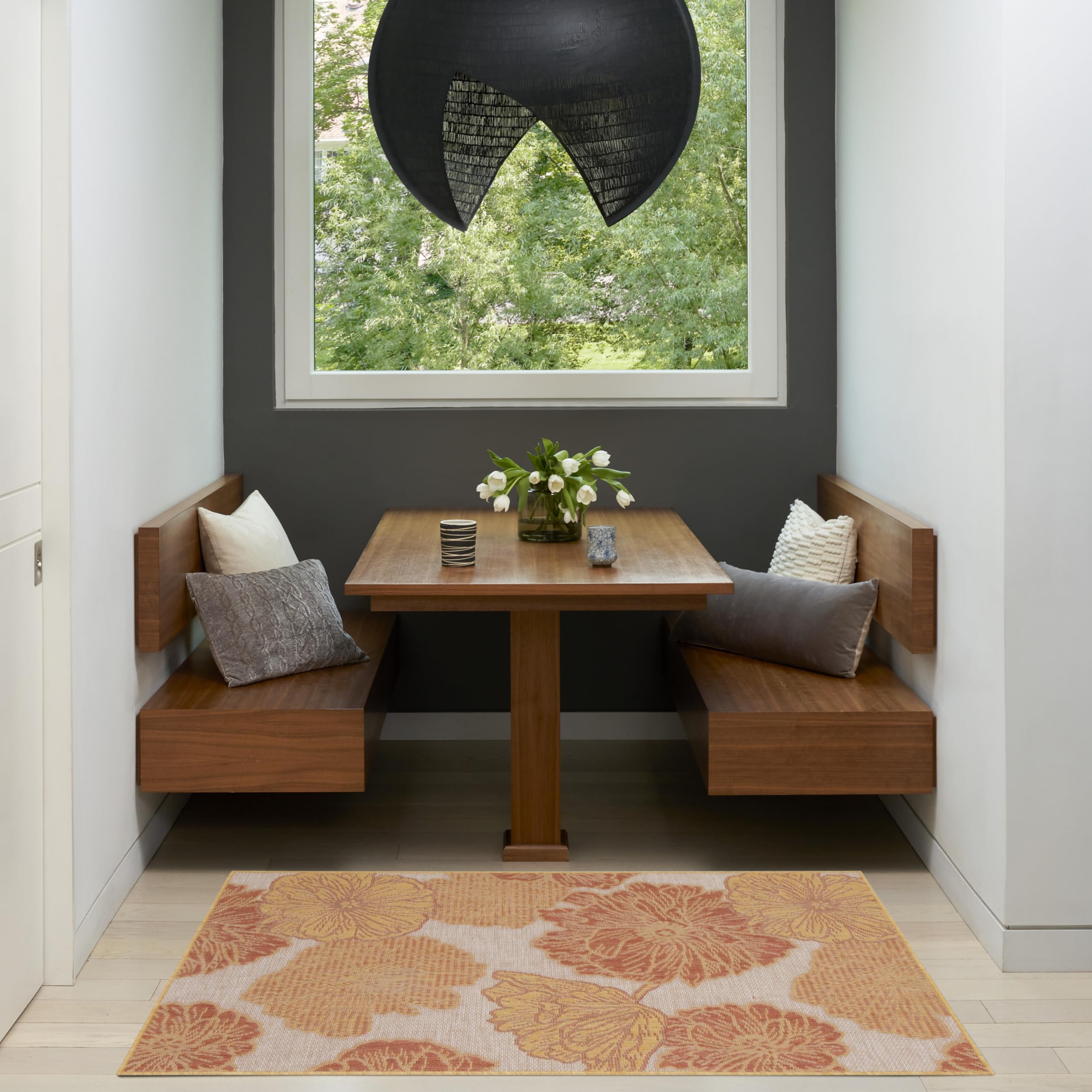 Nourison Garden Oasis Indoor/Outdoor Coral 3' X 5' Area Rug, Easy Cleaning, Non-Shedding, Bed Room, Living Room, Dining Room, Ki