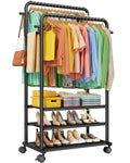 Sakugi Double Rod Clothes Rack with 3Tier Shoe Shelves, 28.7Wx17Dx66.9H