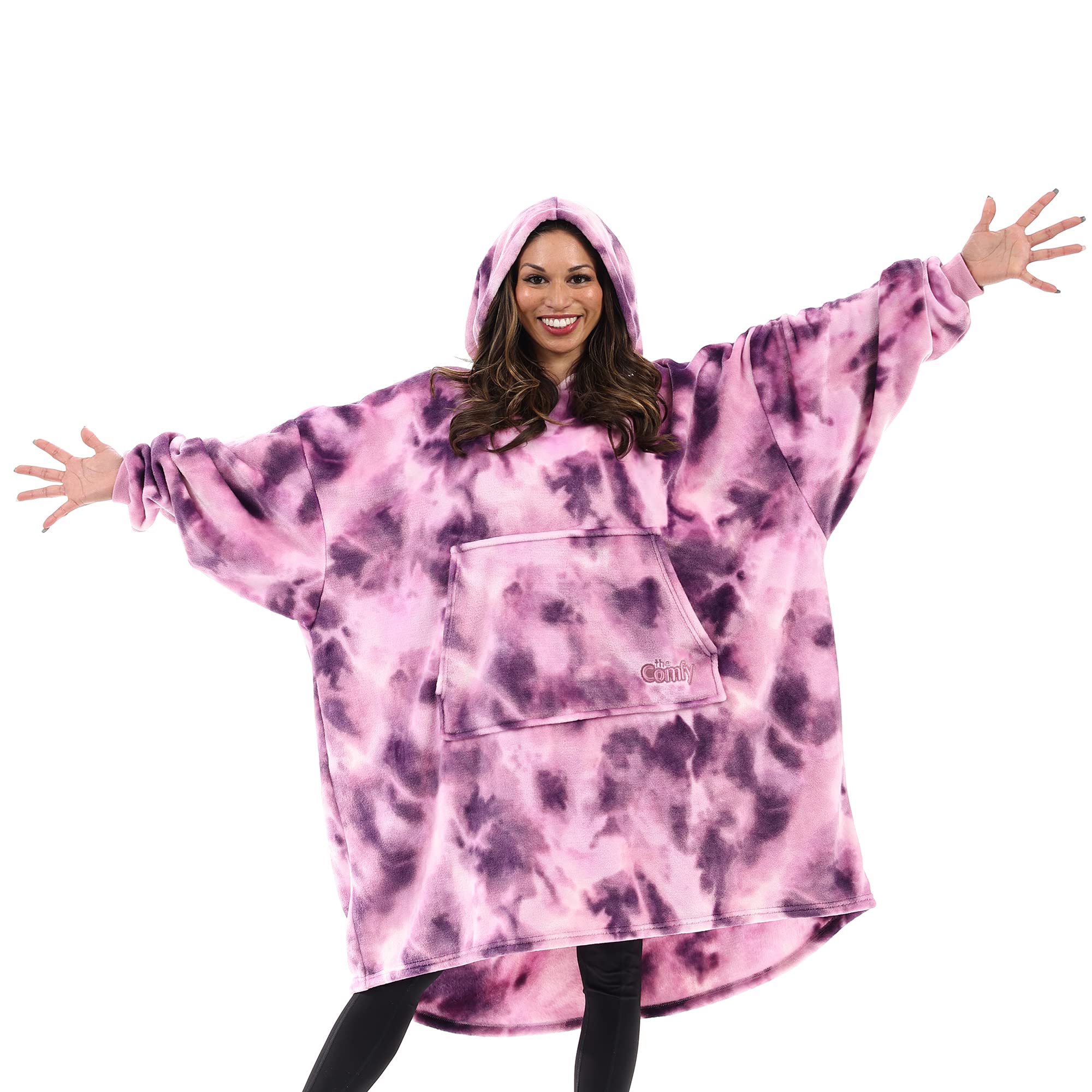 The Comfy Dream | Oversized Light Microfiber Wearable Blanket, Seen On Shark Tank, One Size Fits All, (Purple Tie Dye)
