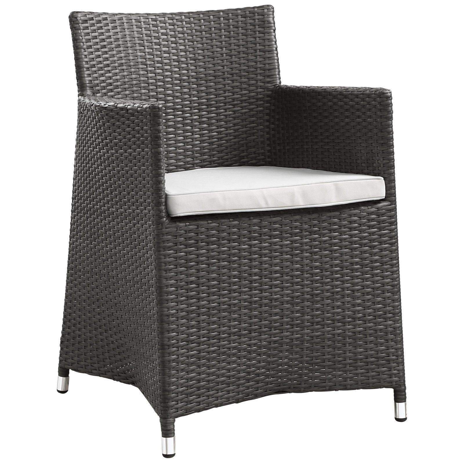 Modway Junction Wicker Rattan Outdoor Patio Dining Armchair With Cushion In Brown White