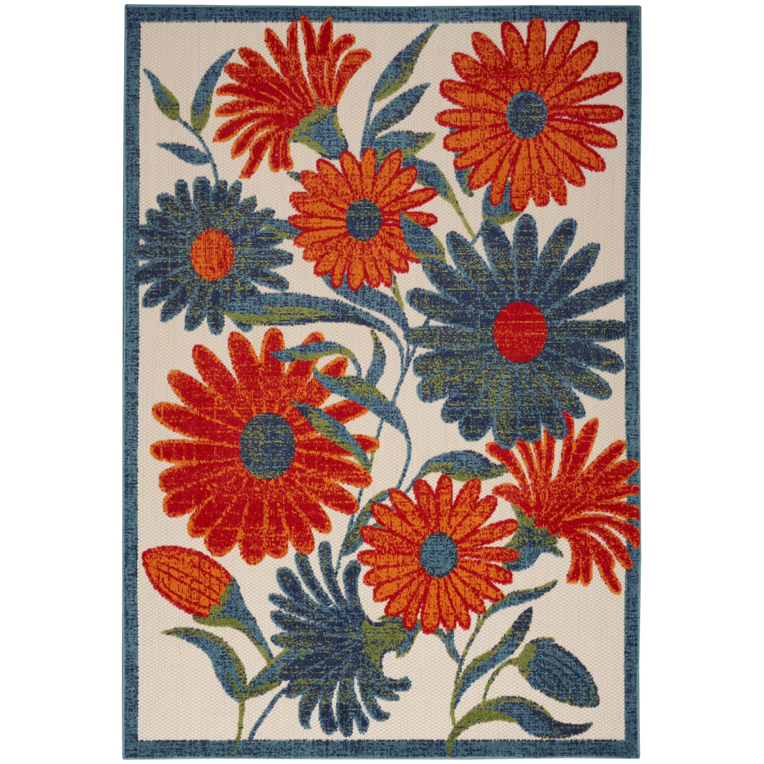 Nourison Aloha Indoor-Outdoor Modern Ivory Multicolor 6' X 9' Area Rug, Easy Cleaning, Non Shedding, Bed Room, Living Room, Dini