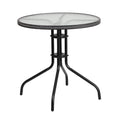 Flash Furniture Barker 28'' Round Tempered Glass Metal Table With Gray Rattan Edging