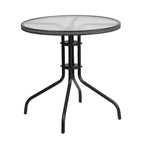 Flash Furniture Barker 28'' Round Tempered Glass Metal Table With Gray Rattan Edging