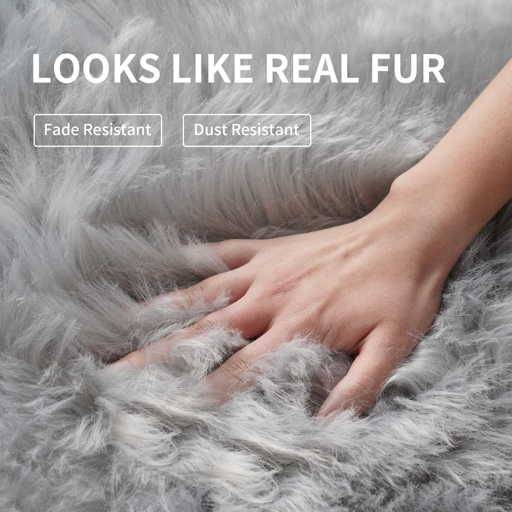 Faux Fur Rug For Bedroom, Gray Fluffy Rug Soft Sheepskin Runner Rug Sofa Couch Seat Cushion, 2X6Ft Grey Plush Area Rug Shag Rugs