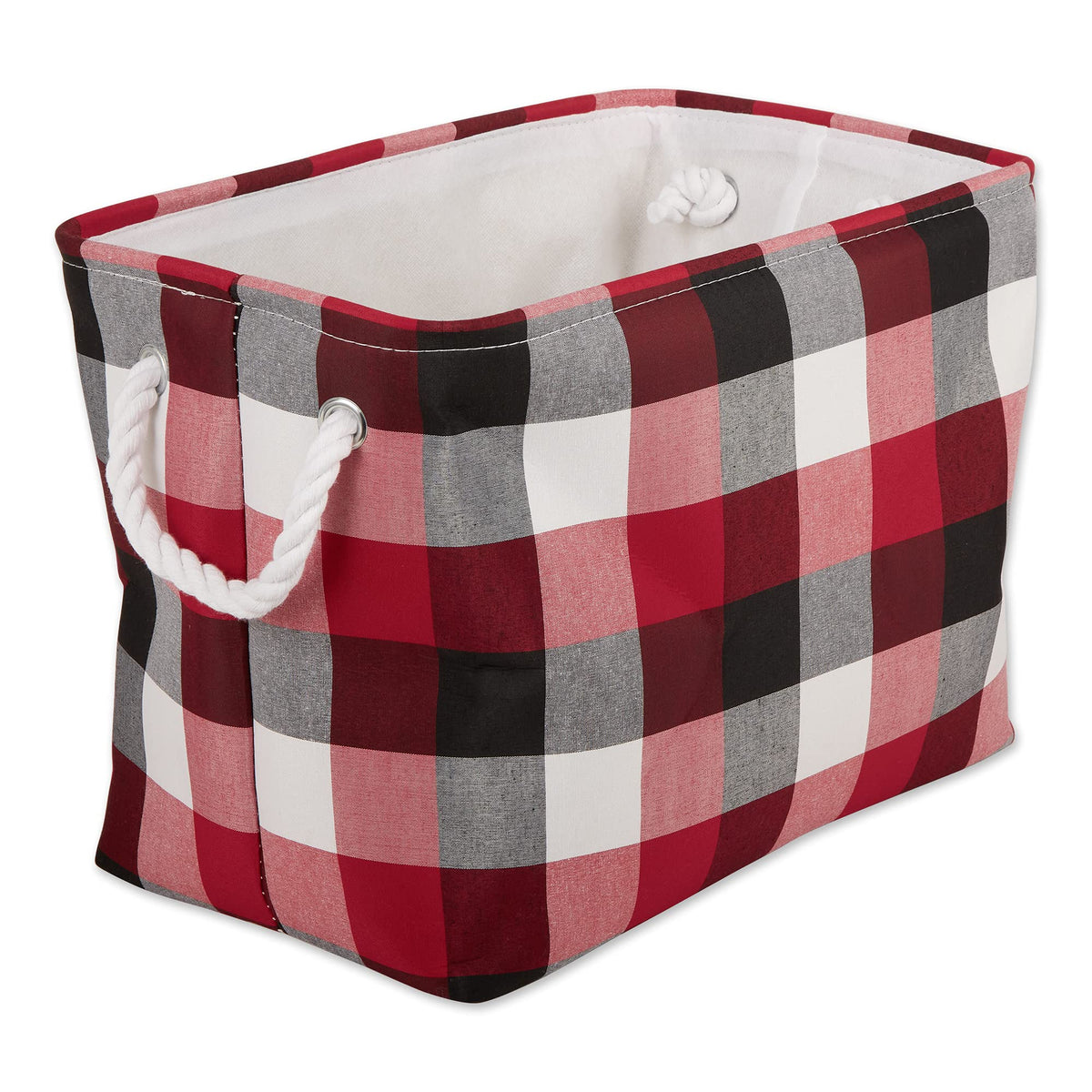 DII Buffalo Check Storage Collection Collapsible Bin with Handles, Large Rectangle, 17.5x12x15, Tri Color Cardinal Red