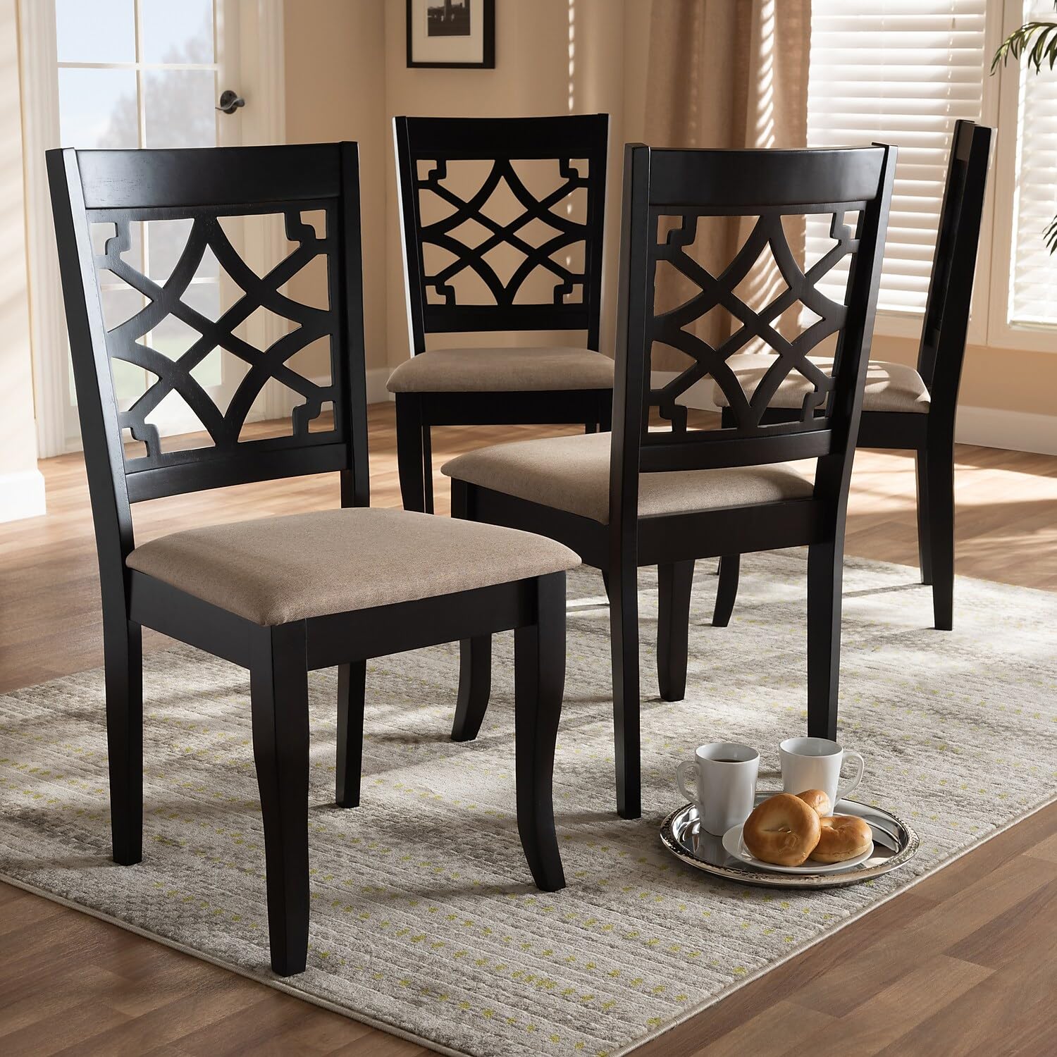 Baxton Studio Mael Modern and Contemporary Sand Fabric Upholstered Espresso Brown Finished Wood Dining Chair - Set of 4