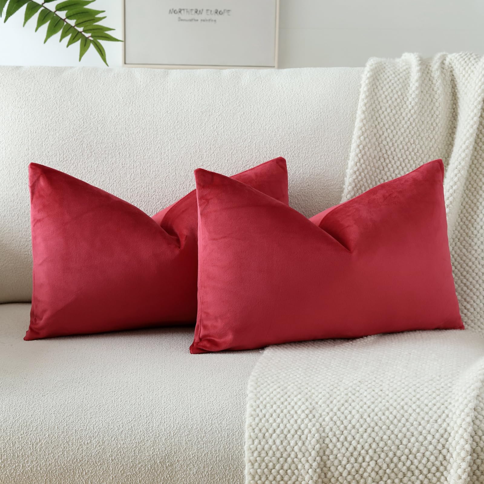 Otostar Pack Of 2 Velvet Soft Solid Decorative Throw Pillow Covers 16 X 24 Inch Pillow Covers Lumbar Cushion Case Couch Pillowca