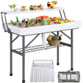 YITAHOME Two-Tier Ice Table, 4FT Folding Ice Cooler Table with Drain and Detachable Skirt, Portable Ice Table for Parties, Picni