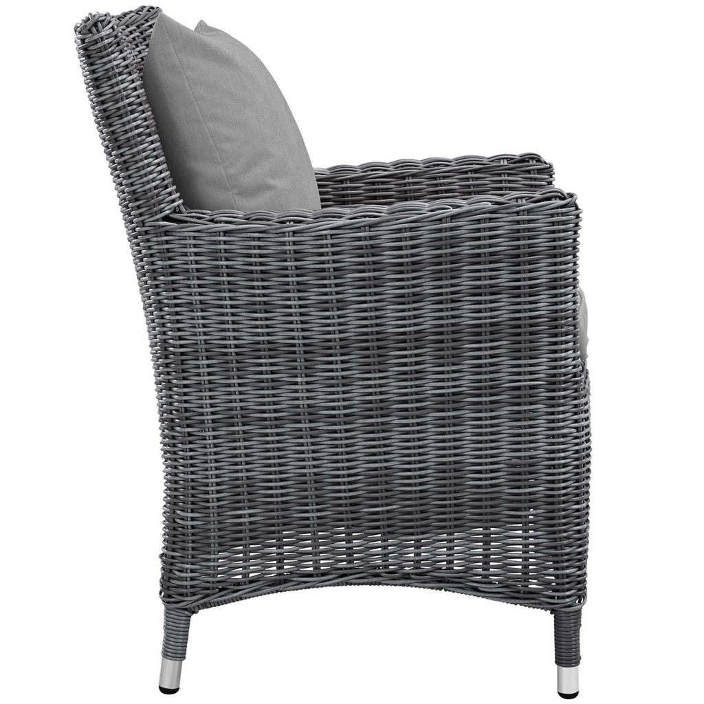 Modway Summon Wicker Rattan Aluminum Outdoor Patio Two Dining Arm Chairs With Sunbrella® Fabric Cushions In Canvas Gray
