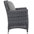 Modway Summon Wicker Rattan Aluminum Outdoor Patio Two Dining Arm Chairs With Sunbrella® Fabric Cushions In Canvas Gray
