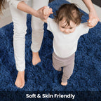 Terrug Fluffy Runner Rug For Bedroom Living Room, 2X6 Navy Area Rug Washable Shag Carpet, Super Soft Fuzzy Plush Non-Slip Cute M