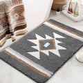 TANVILL Grey Bathroom Rugs Boho Bath Mat Non Slip, Soft Absorbent Bath Rug Microfiber Washable Floor Mat for Bathroom Shower Tub