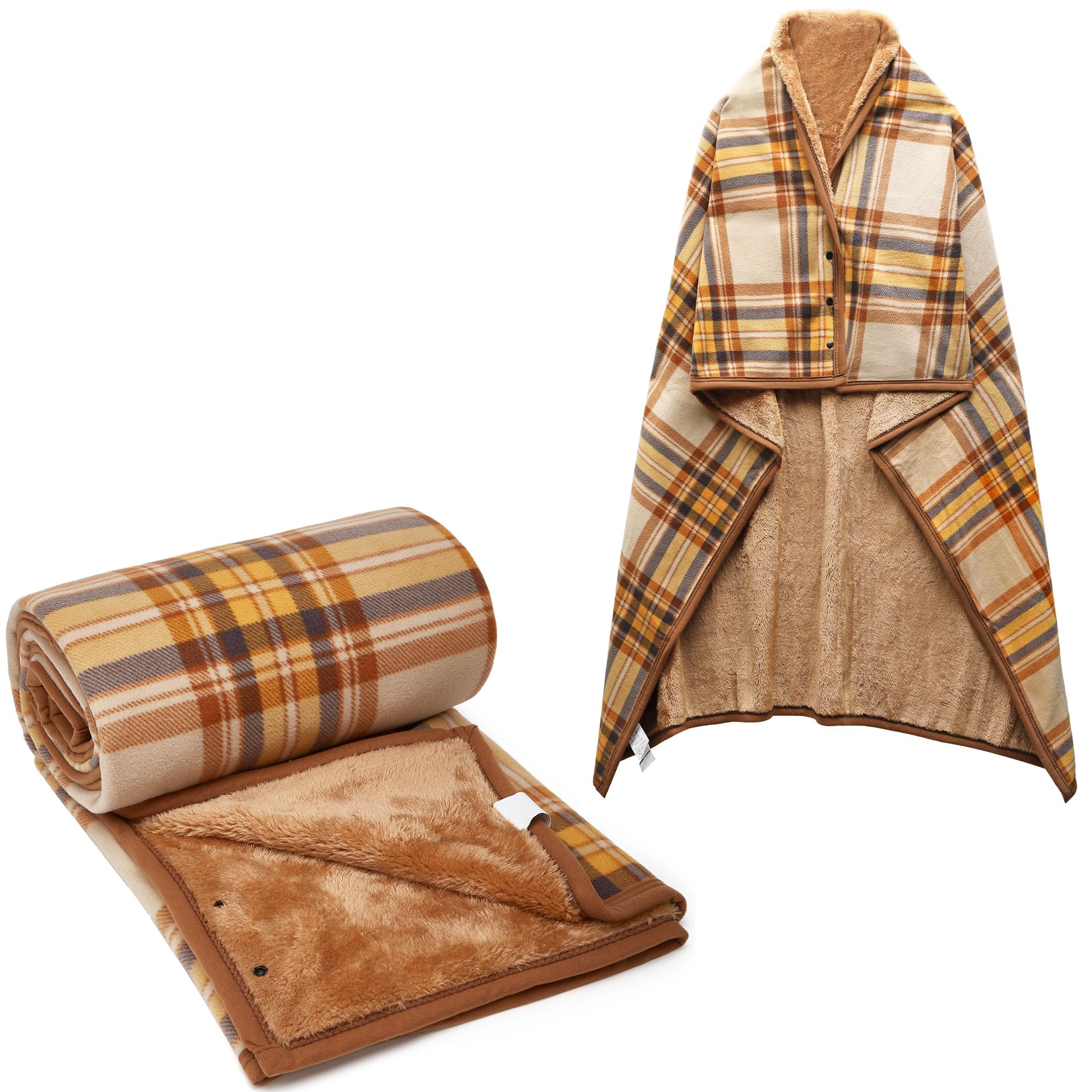 Forestfish Fleece Wearable Blanket Plus Size, Comfy Lightweight Lap Blanket Poncho Throw With Buttons, 63X 55   (Yellow)