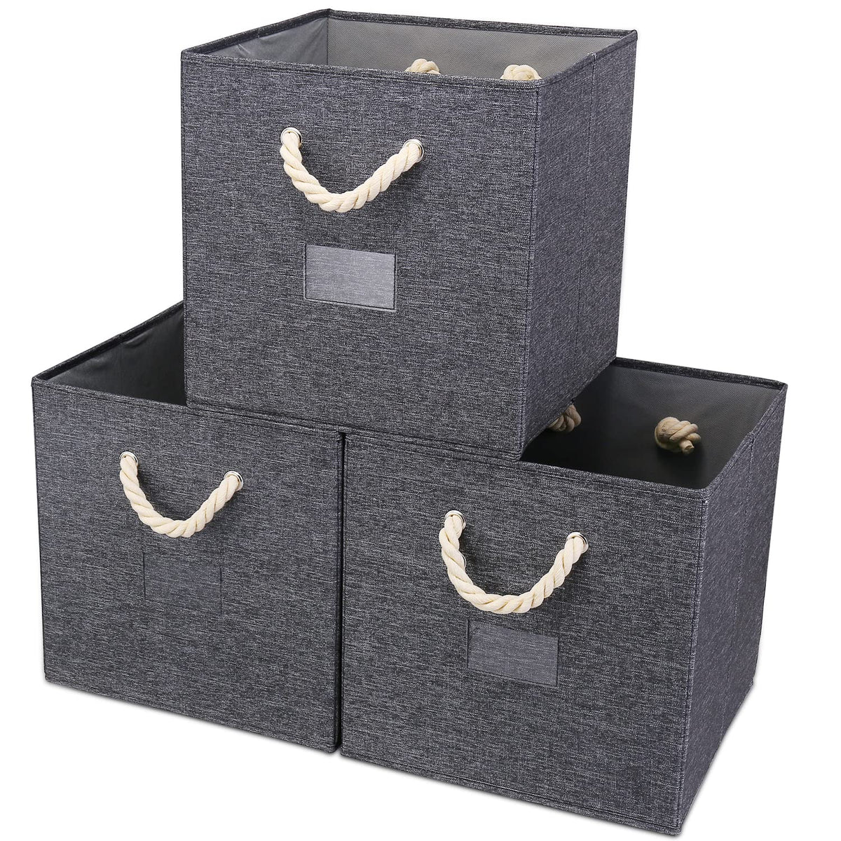 SYYOFUE Fabric Cube Storage Bins DarkGrey Storage Boxes Set 13x13x13 inch Baskets with Handle for home&office organization