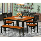 East West Furniture PFPL6-BCH-W 6 Piece Set Contains a Square Dining Room Table with Butterfly Leaf and 4 Kitchen Chairs with a Bench, 54x54 Inch