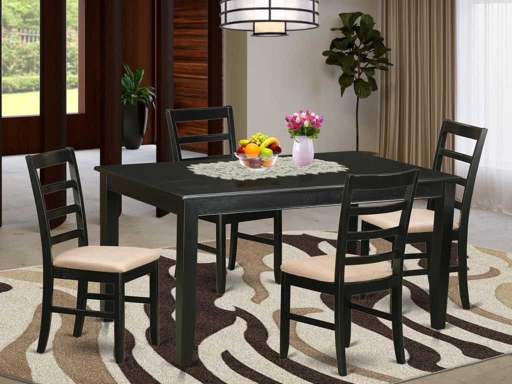 East West Furniture DUPF5-BLK-C 5 Piece Dining Room Furniture Set Includes a Rectangle Dining Table and 4 Linen Fabric Upholstered Chairs, 36x60 Inch, Black