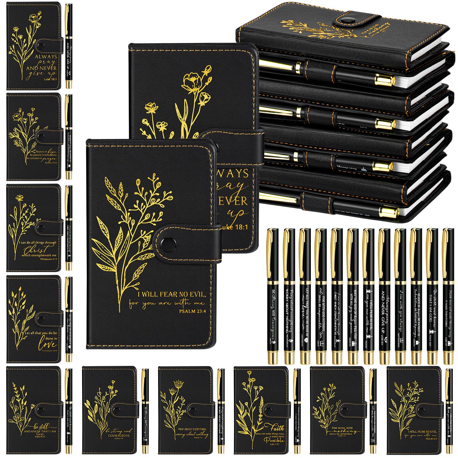 Spakon 50 Sets Christian Gifts Bulk Church Leather Notebook with Pen Pastor Appreciation Gifts Clergy Sunday School Teacher Pray