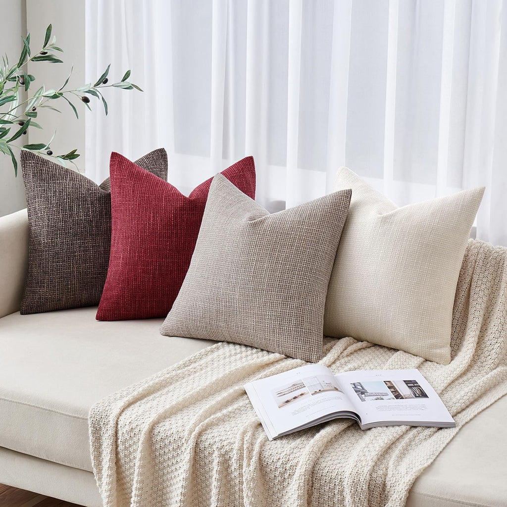 Miulee Burlap Linen Throw Pillow Covers 20X20 Inch Christmas Burgundy Red Decorative Pillow Covers Modern Farmhouse Pillowcases