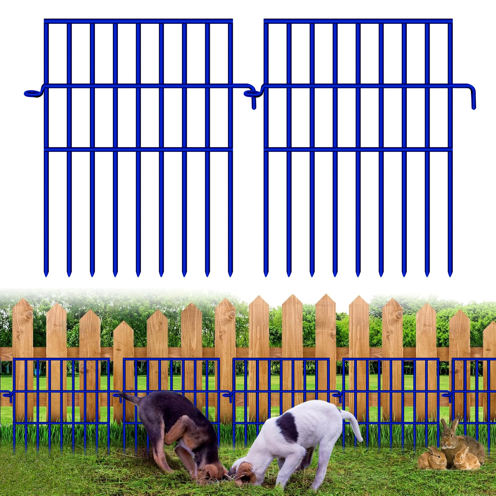 Animal Barrier Fence, No Dig Fence For Dogs 17In (H) X 27Ft (L) Dog Dig Fence Barrier, 1.25In Spike Spacing Rustproof Metal Deco