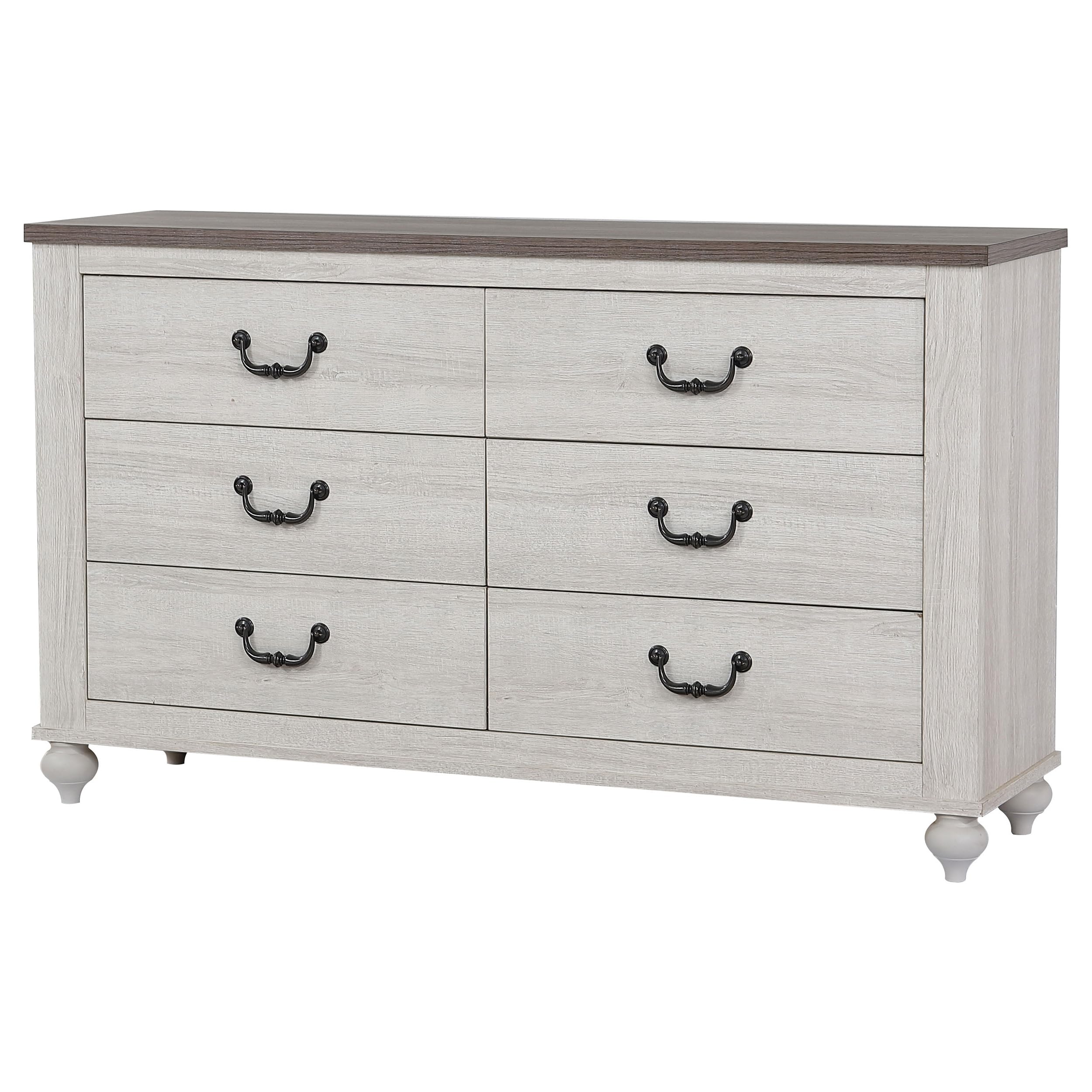 Coaster Home Furnishings Stillwood Farmhouse 59-inch 6-Drawer Bedroom Dresser Clothing Storage Cabinet Wide Chest of Drawers Organizer Unit Vintage Linen 223283