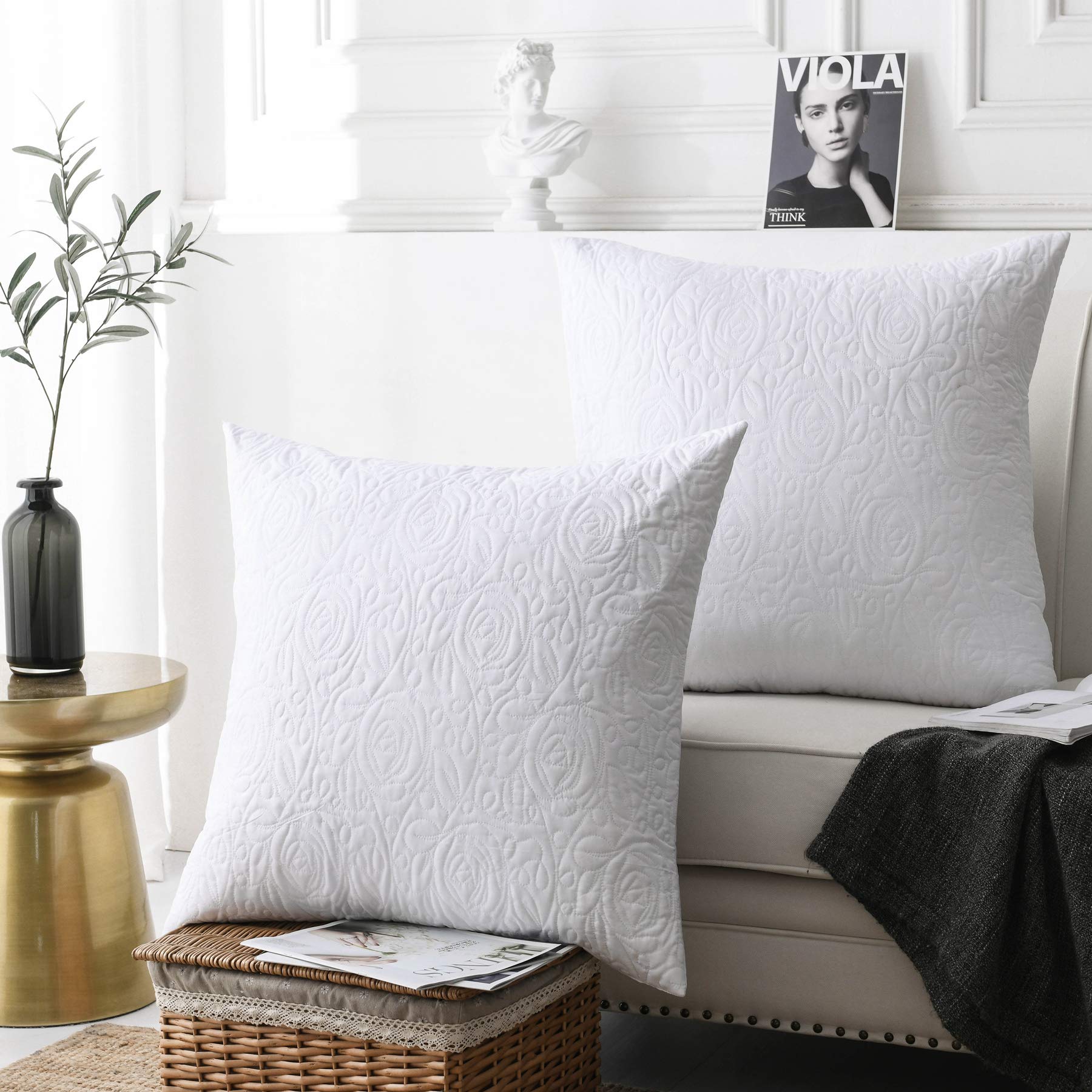 Marcielo 2 Pack Euro Sham Covers Euro Sham 26X26 Euro Sham White 26 X 26 Inches (White)
