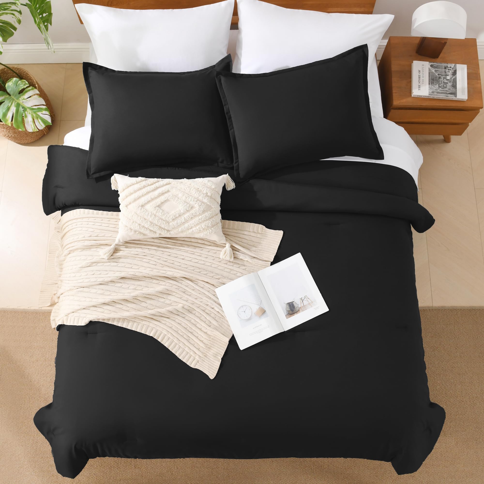 Andency Black Comforter King Size - 7 Pieces Bed In A Bag King Bedding Comforter Sets, Summer Plain Soft Lightweight Comforter With Fitted Sheets, Flat Sheets, Pillowcases & Shams