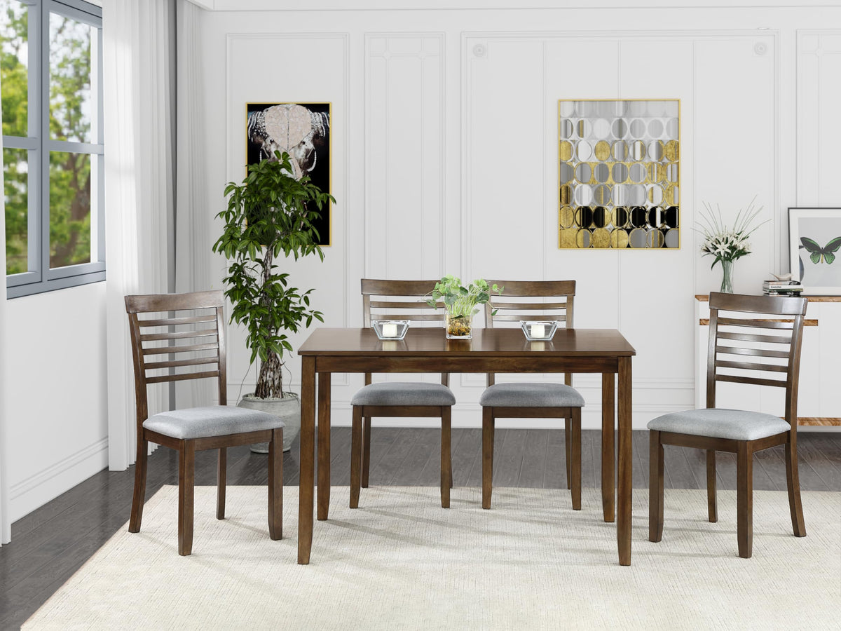 Lumisol 5-Piece Dining Set, Farmhouse Kitchen Table Set With 4 Upholstered Dining Chairs For Kitchen, Dining Room, Walnut