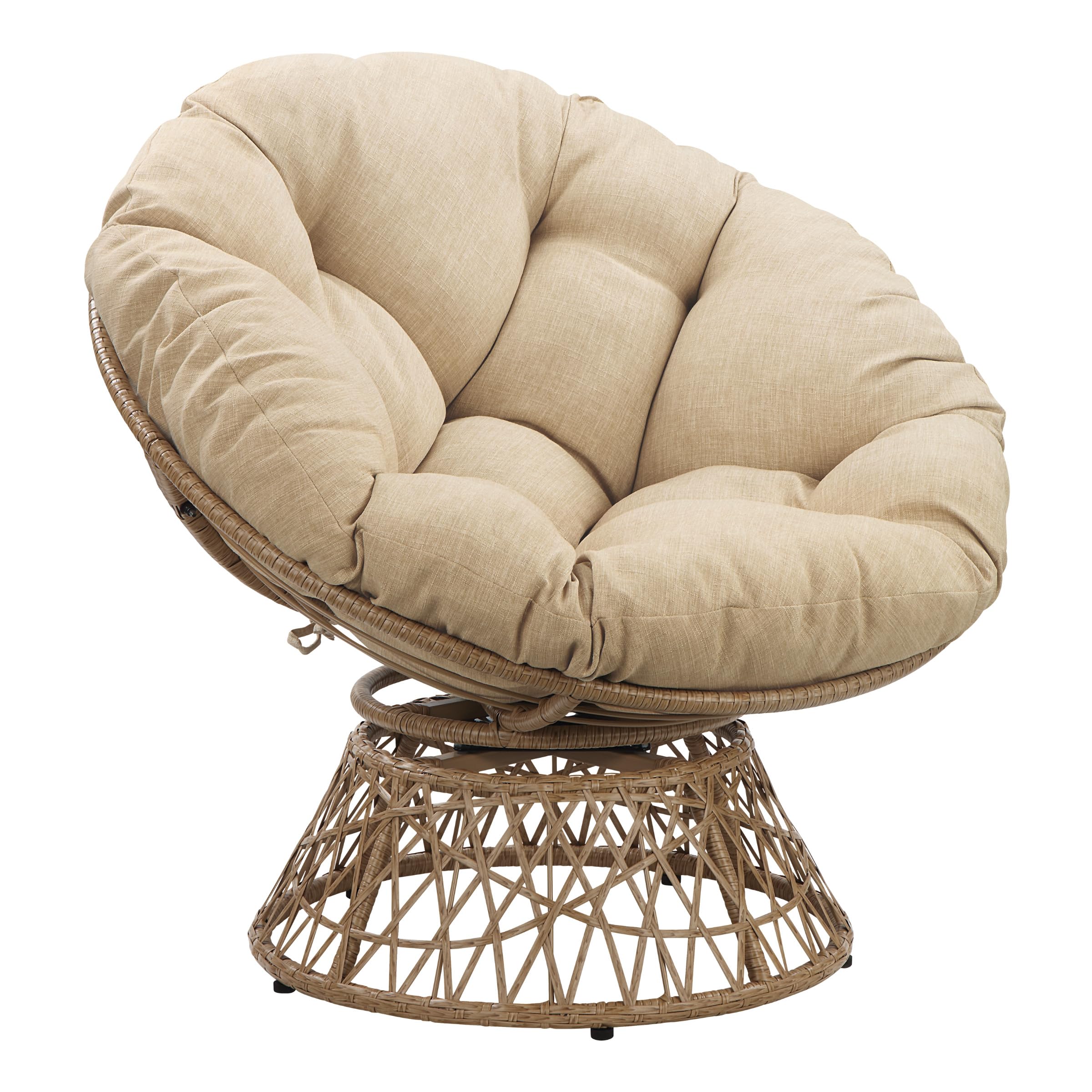 Osp Home Furnishings Wicker Papasan Chair With 360-Degree Swivel, Natural Frame With Cream Cushion