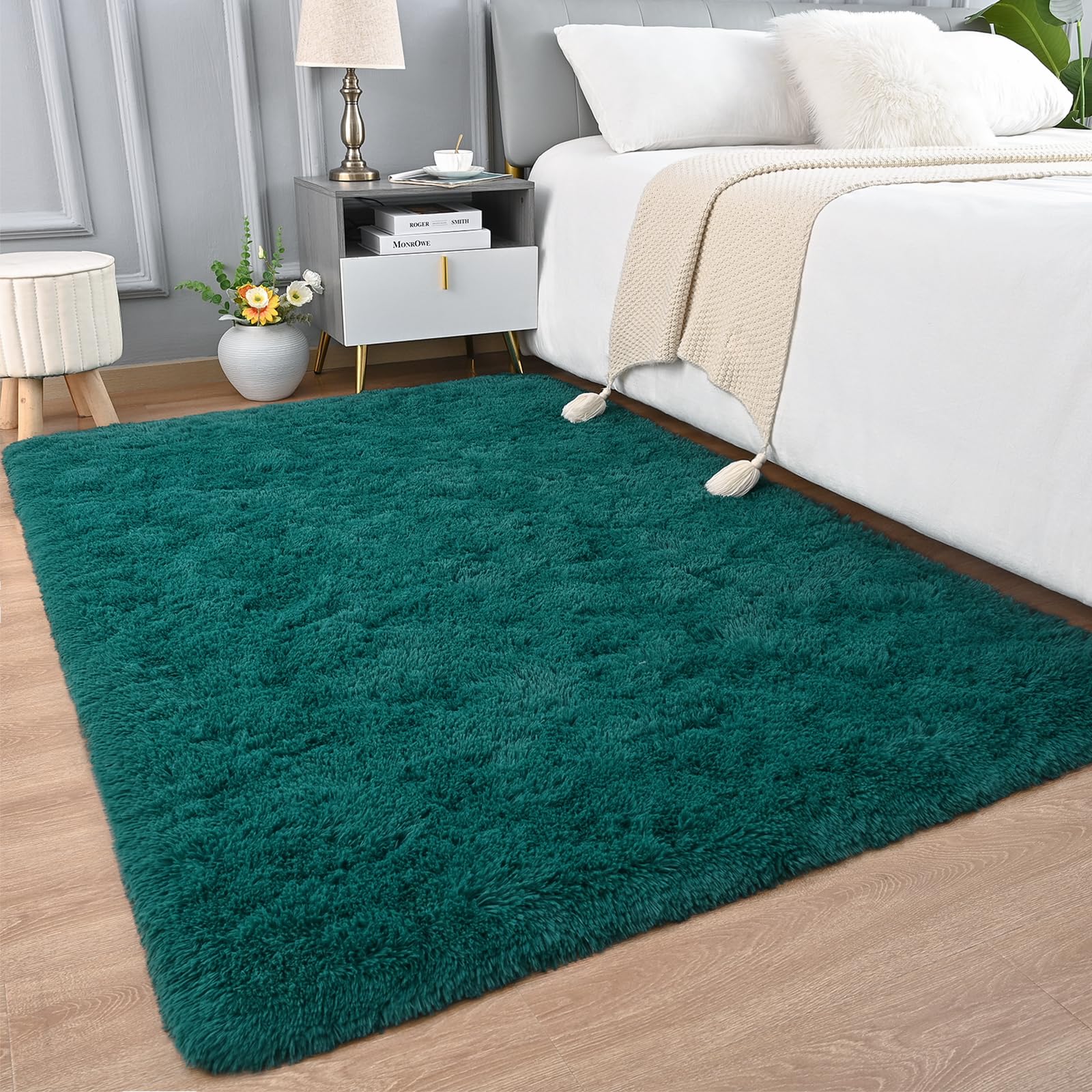 Arogan Shag Area Rug For Bedroom, 4X6 Feet Washable Rugs For Living Room, Non-Slip Indoor Floor Carpet Rugs, Plush Memory Foam B