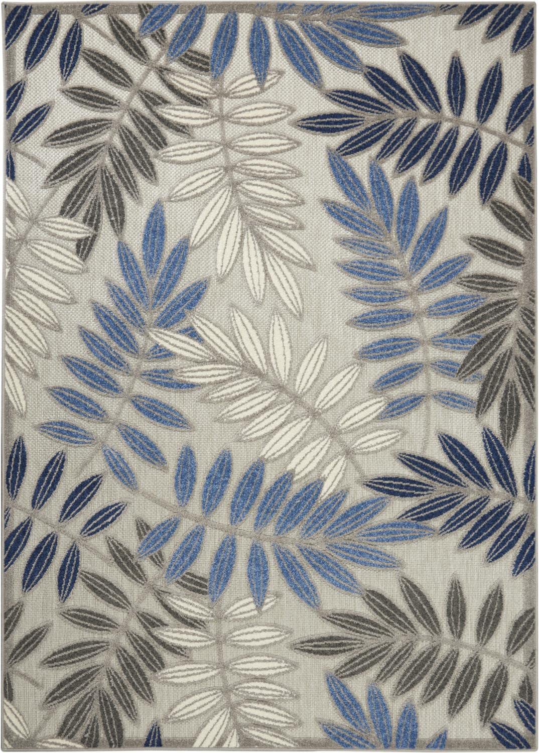 Nourison Aloha Indoor/Outdoor Grey/Blue 5'3' X 7'5' Area Rug, Easy Cleaning, Non Shedding, Bed Room, Living Room, Dining Room,