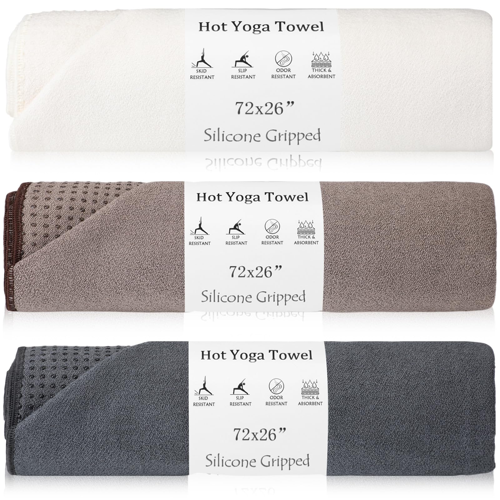 Hahafelt 3 Pack Hot Yoga Towel Non Slip 72  x 26  Extra Large Microfiber Yoga Mat Towel with Grip Dot Absorbent Sweat Anti-Slip 
