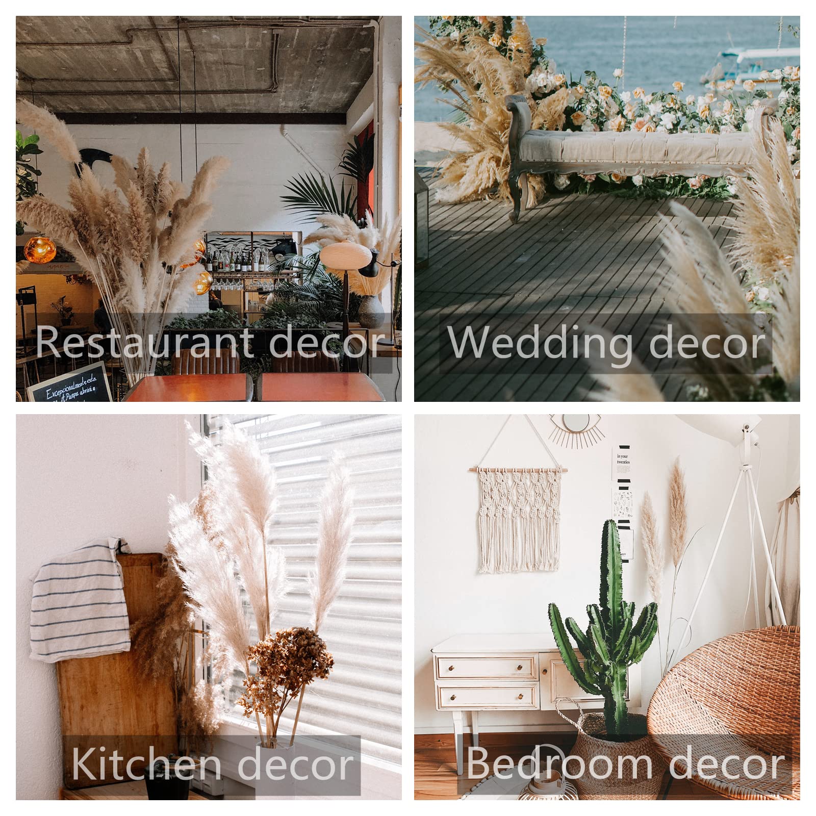 46'' Inch 10 Stems Natural Pampas Grass Decor Tall, Pompas Grass, Tall Pampas Grass For Weddingm, Farmhouse, Boho Home Decor (Gr
