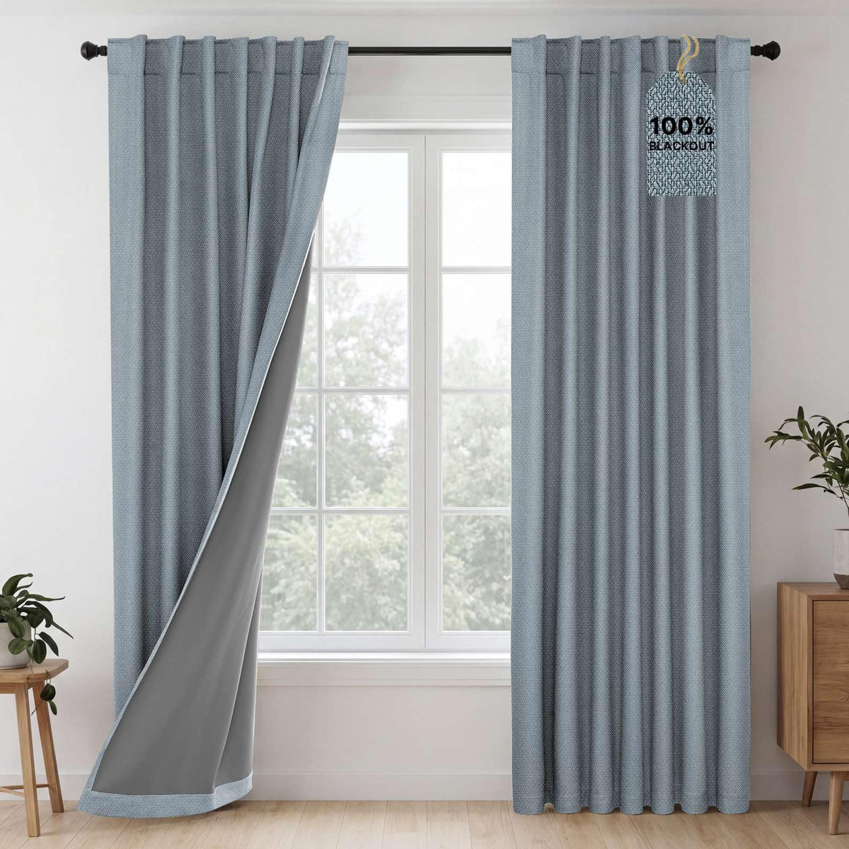 H.VERSAILTEX 100% Blackout Curtains Back Tab Full Light Blocking Curtain Draperies with Gray Coating Thermal Insulated Window Tr
