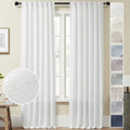 White Linen Back Tab Curtains 108 Inches Long 2 Panels for Living Room Farmhouse Boho Light Filtering Extra Long Semi Sheer Line