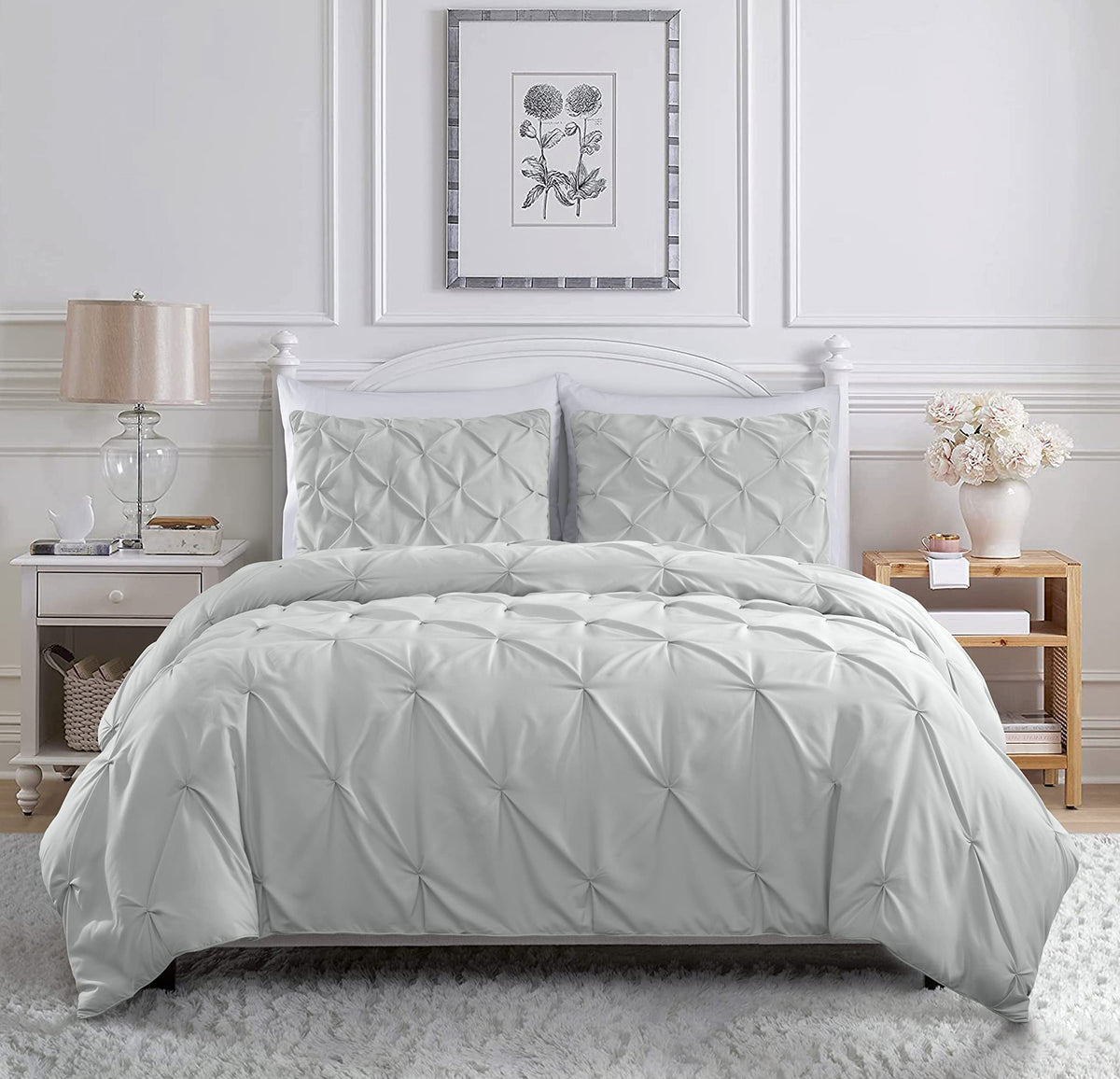 Chezmoi Collection Berlin Light Gray Pinch Pleat Full Comforter Set, 3-Piece (Comforter And Pillow Shams) - Soft Pintuck, Lightw