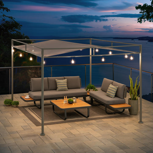 10 ft. x 10 ft. Patio Darkeford Metal Pergola With Grey Sling Fabric Canopy