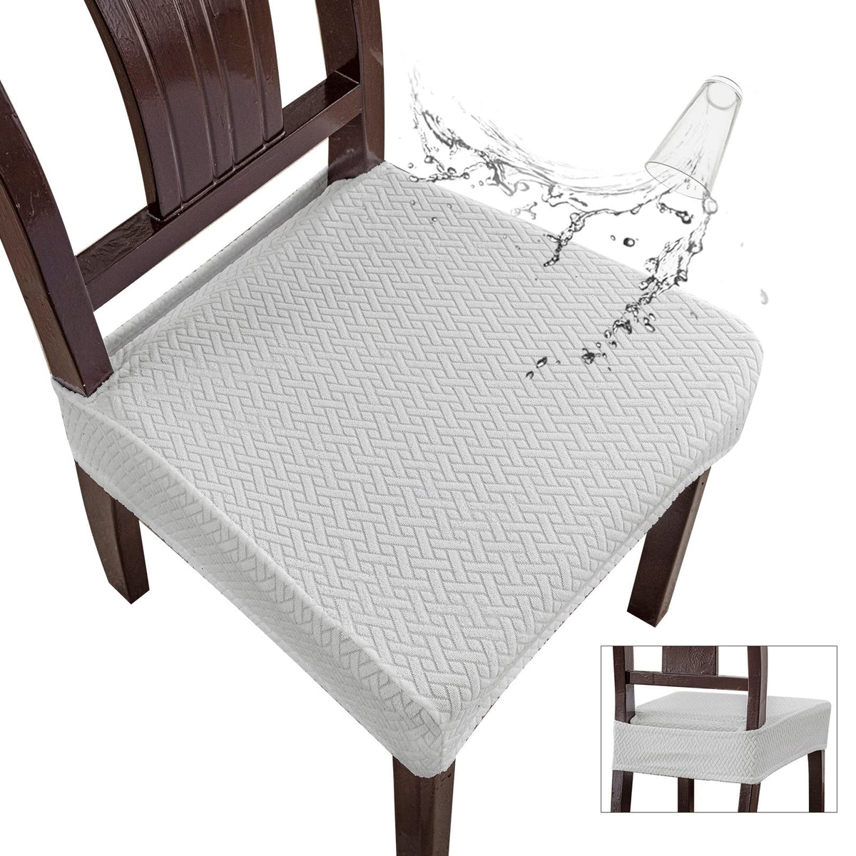 Genina Waterproof Seat Covers for Dining Room Chair Covers Waterproof Dining Chair Covers (4 PCS-Rear-Covered, White)
