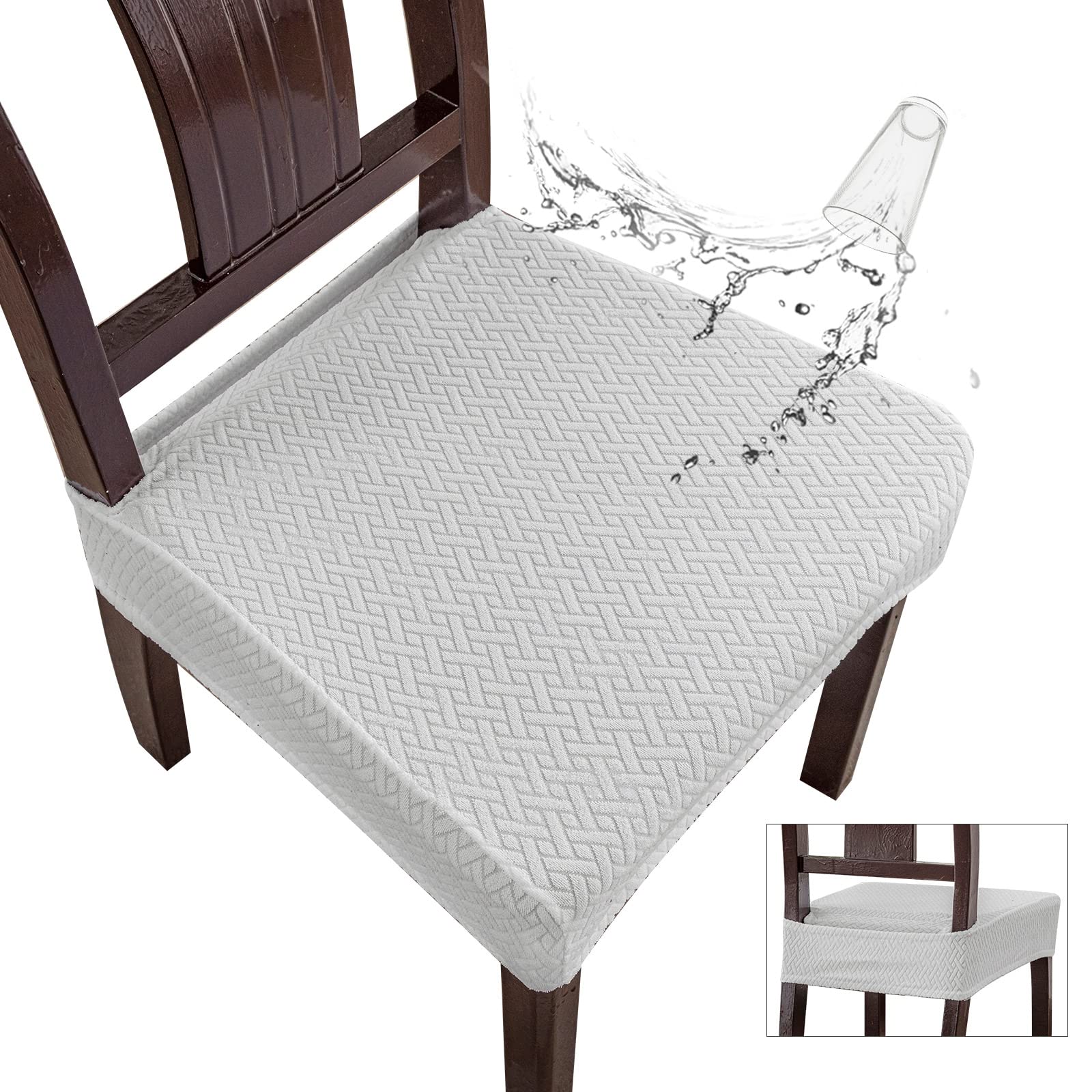 Genina Waterproof Seat Covers for Dining Room Chair Covers Waterproof Dining Chair Covers (2 PCS-Rear-Covered, White)