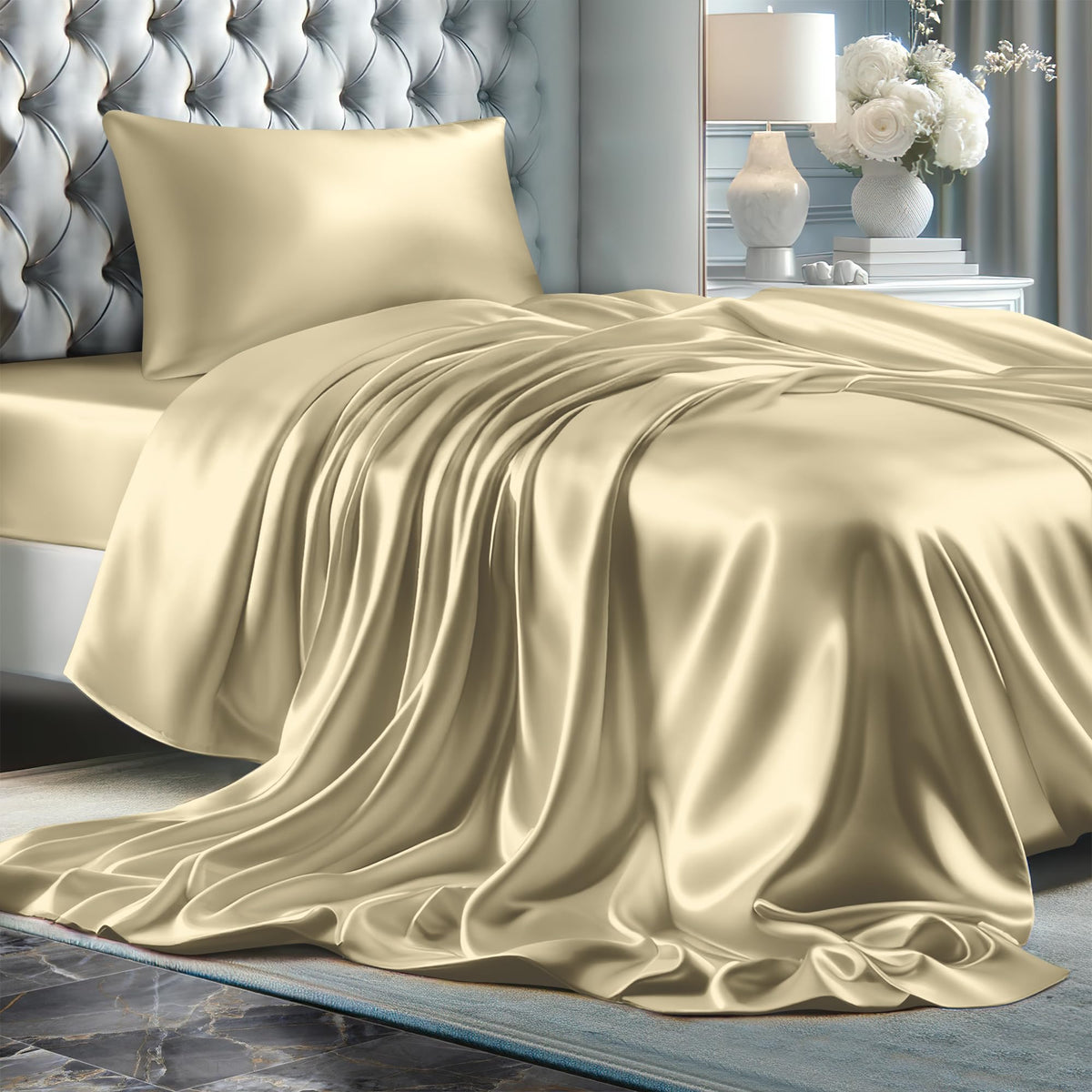 Decolure Satin Sheets Twin Size Set 3 Pcs - Silky & Luxuriously Soft Satin Bed Sheets W/ 15Inch Deep Pocket - Similar To Silk Sh