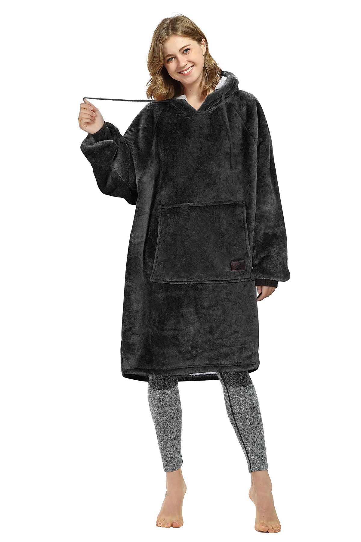 Catalonia Womens Sherpa Hoodie Sweatshirt Dress, Casual Snuggle Wearable Blanket Pullover Sweater With Kangaroo Pocket, Warm And