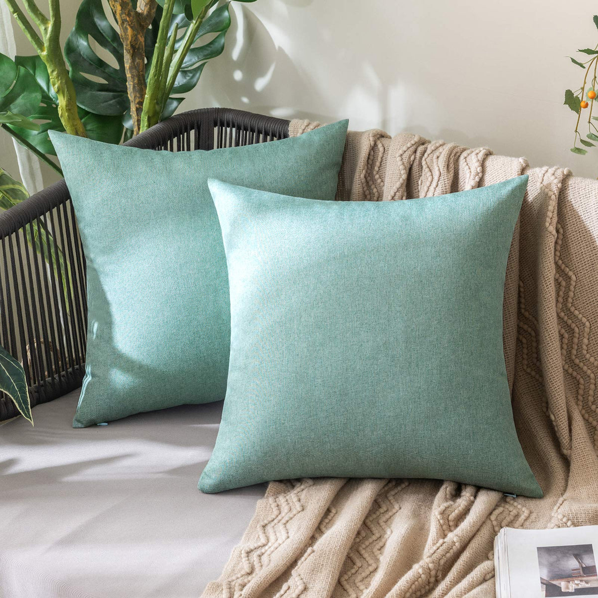 Miulee Pack Of 2 Outdoor Decorative Linen Farmhouse Throw Pillow Covers Solid Waterproof Garden Cushion Cases For Spring Patio T