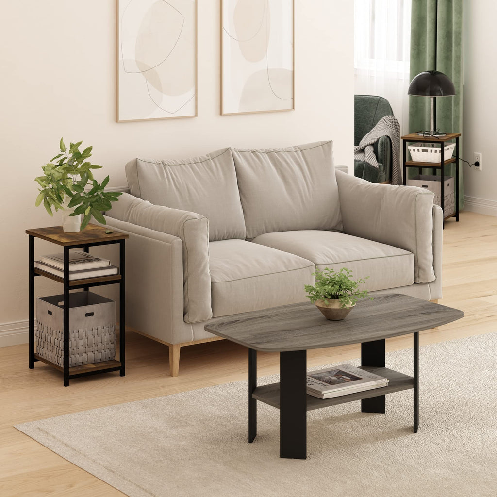 Furinno Simplistic Metal Frame End Table, 2-Pack, French Oak