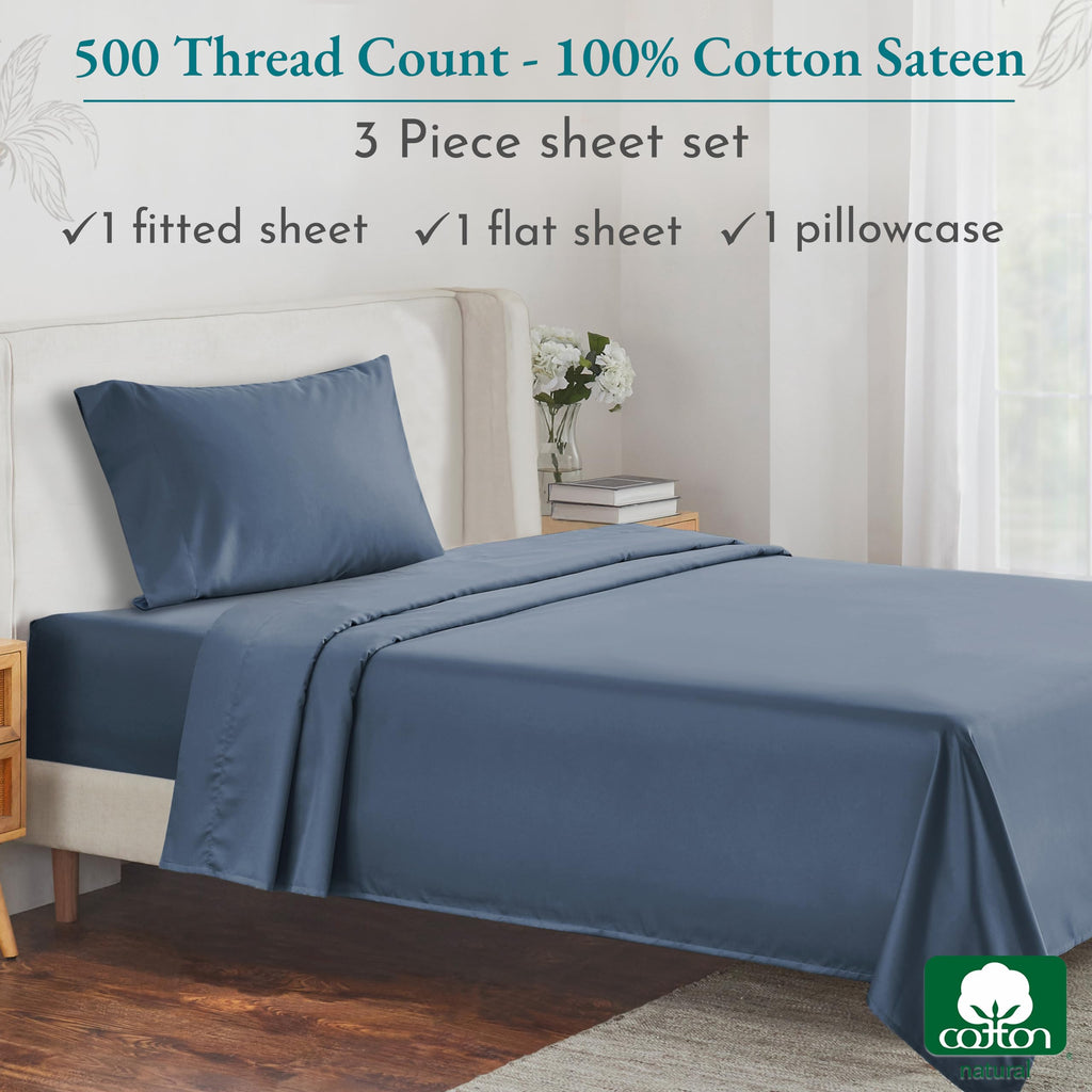 California Design Den - Finest Luxury Twin Size Sheets Set, Soft 100% Cotton Cooling Sheets Deep Pockets, 500 Thread Count Bedsheet Set, Twin Sheets Set (Fresh Navy Blue)