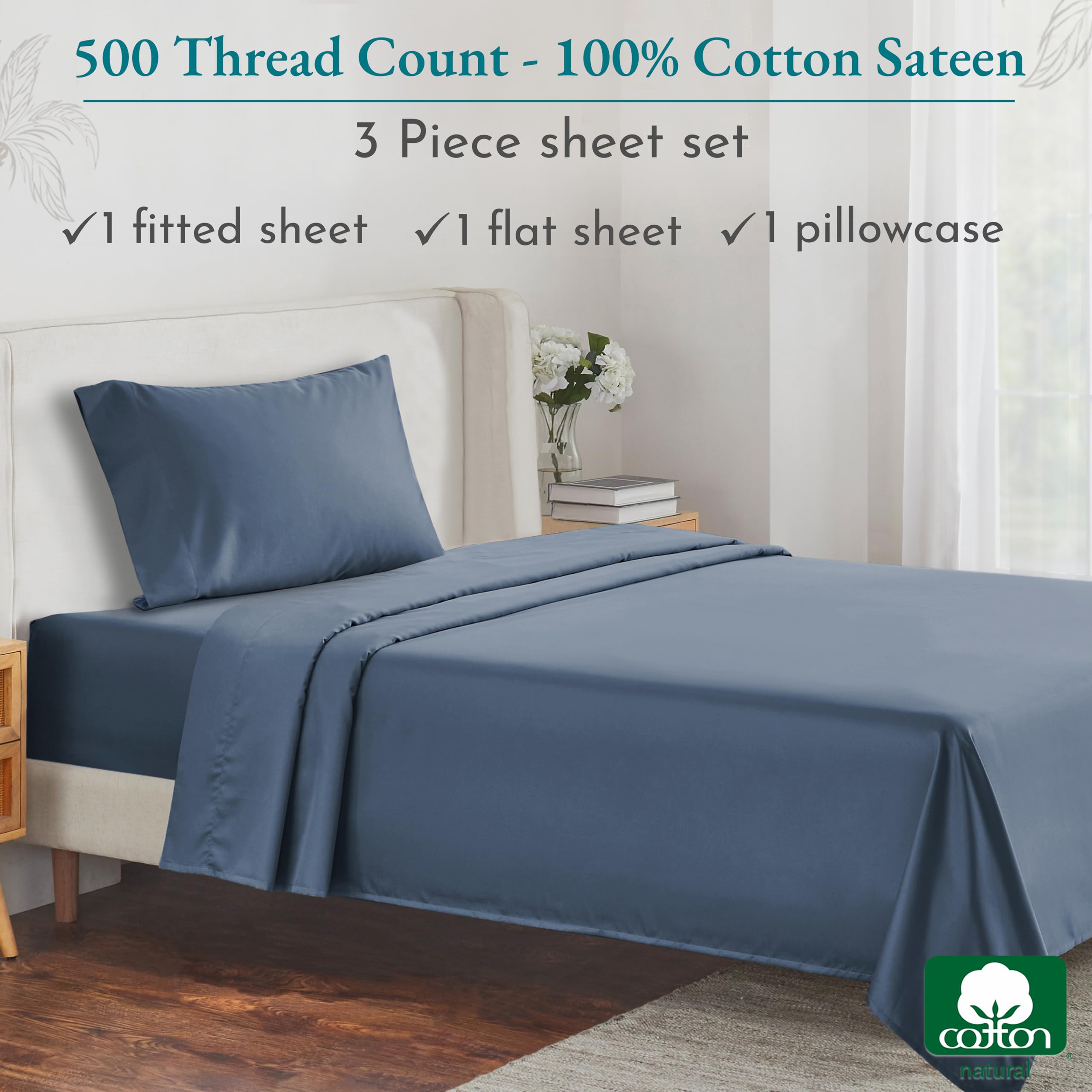 California Design Den - Finest Luxury Twin Size Sheets Set, Soft 100% Cotton Cooling Sheets Deep Pockets, 500 Thread Count Bedsheet Set, Twin Sheets Set (Fresh Navy Blue)
