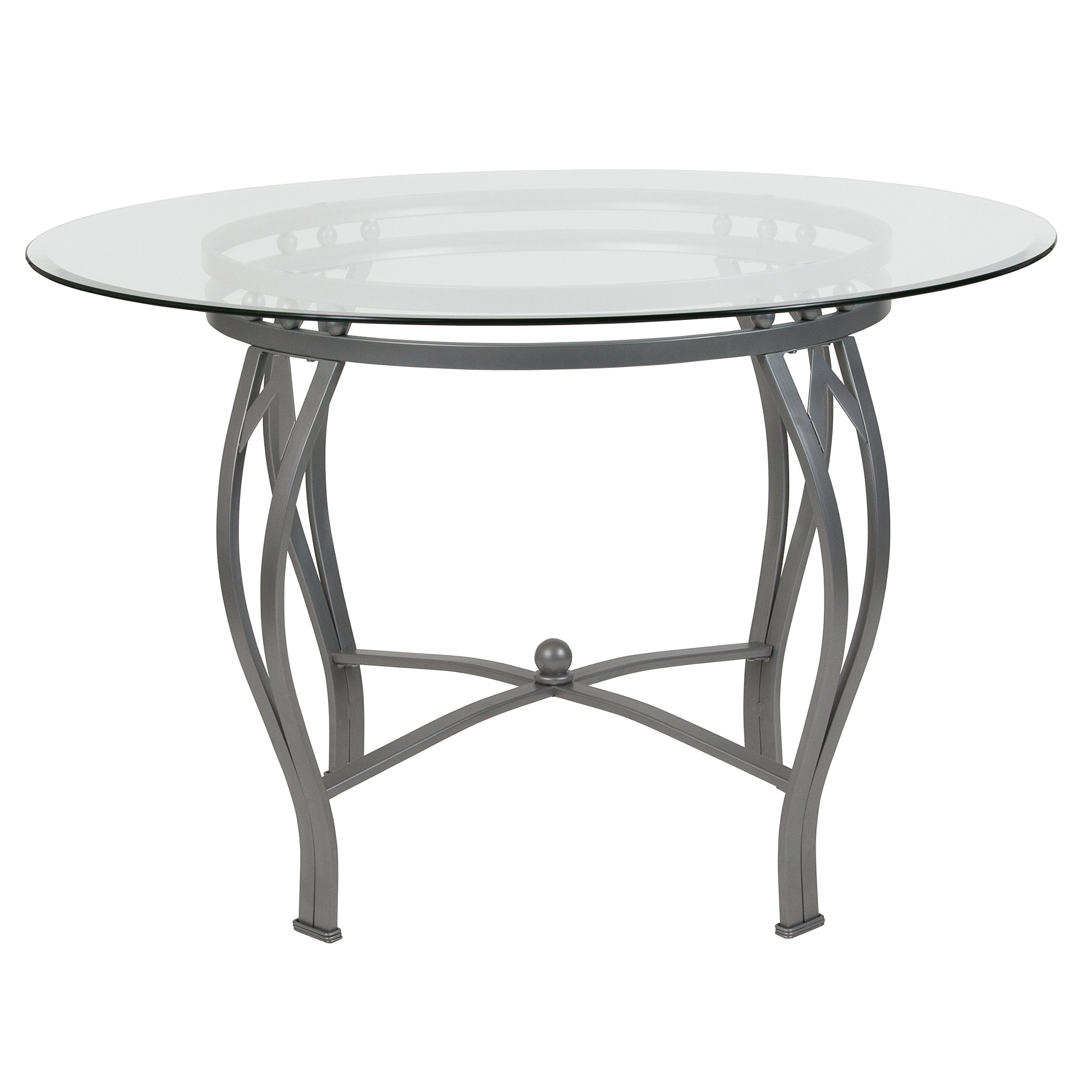 Flash Furniture Syracuse 45'' Round Tempered Glass Dining Table With Flared Leg Silver Metal Frame