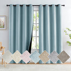 Full Blackout Linen Curtains for Bedroom, Aqua Blue, Retro Burlap Linen Textured Privacy Window Treatment Light Blocking Energy 